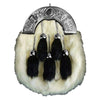 Chrome Celtic Cantle White Rabbit Sporran With 5 Black Fur Tassels