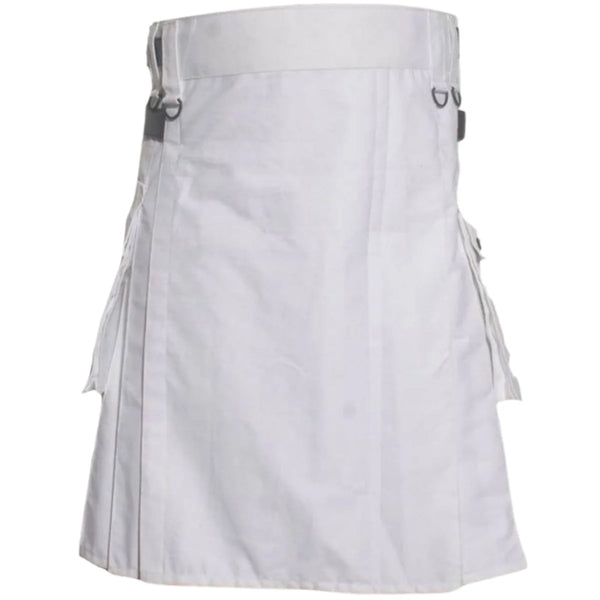 Deluxe White Utility Kilt With Leather Straps