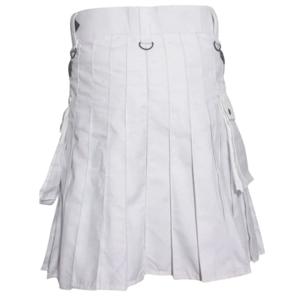 Deluxe White Utility Kilt With Leather Straps