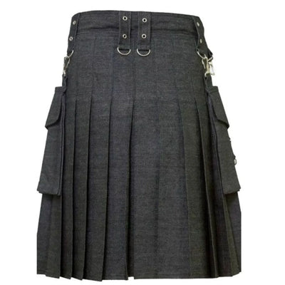 Elegant Relaxed Black Denim Kilt - view 3