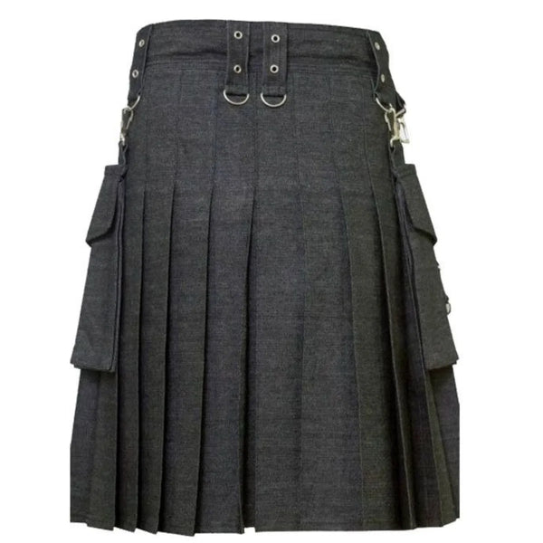 Elegant Relaxed Black Denim Kilt
