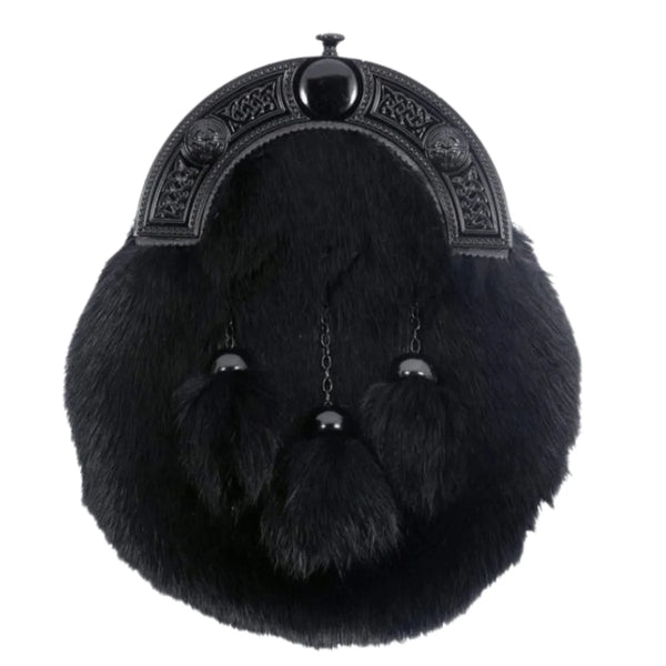 Flack Full Dress Black Rabbit Celtic Knot Sporran