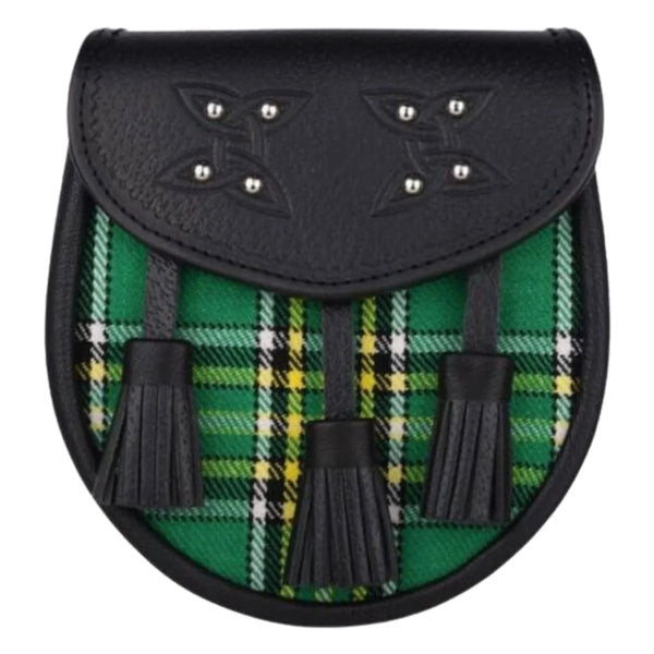 Genuine Leather with Irish National Green Tartan Sporran