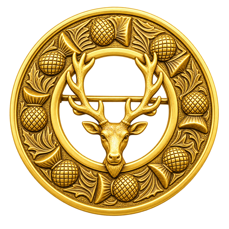 Gold Stag Head Kilt Brooch