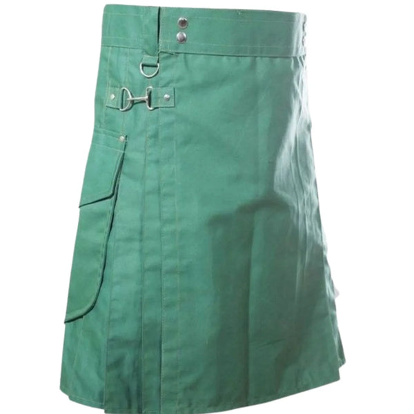 Green Utility Kilt With Cargo Pocket