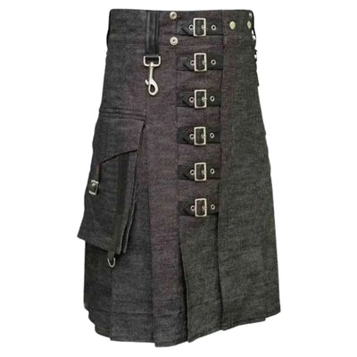 Heavy Denim Kilt With Straps - view 2