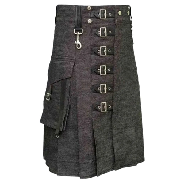Heavy Denim Kilt With Straps