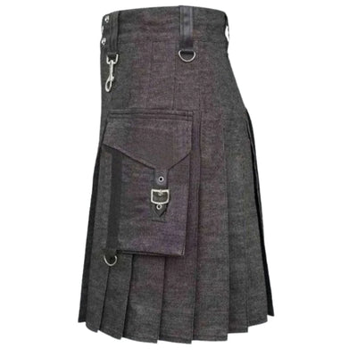 Heavy Denim Kilt With Straps - view 3