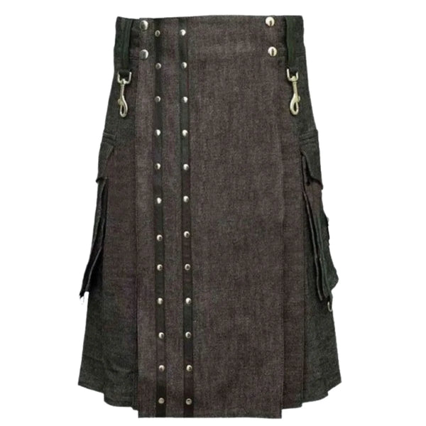 Heavy Denim Kilt With Straps