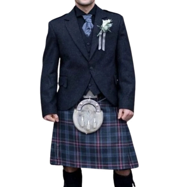Hebridean Heather Tartan Charcoal Tweed Kilt Outfit