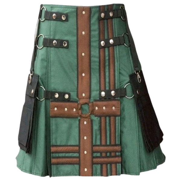 Hunter Green With Brown Medieval Modern Hybrid Kilt