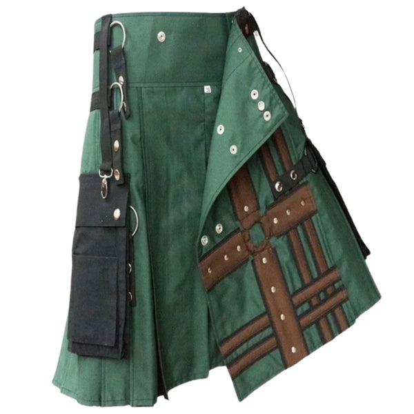 Hunter Green With Brown Medieval Modern Hybrid Kilt