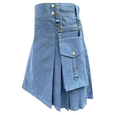 Indigo Denim Kilt For Men - view 2