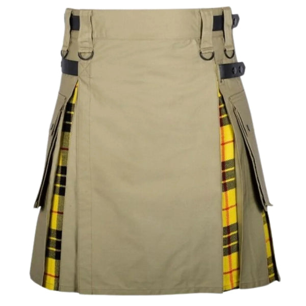 Khaki Cotton Mecleod of Lewis Tartan Scottish Utility Cargo Hybrid Kilt