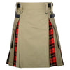 Khaki Cotton Wallace Tartan Scottish Utility Cargo Hybrid Kilt