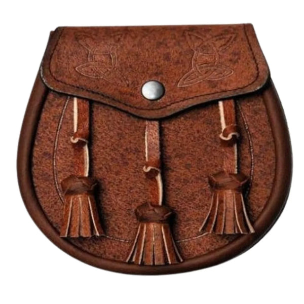 Khaki Leather Twin Swirl Celtic Embossed Sporran