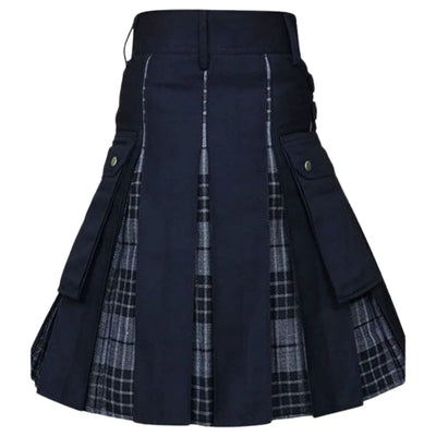 Men's 100% Cotton Jeans Hybrid Modern Box Pleated Tartan Utility Kilt - view 3