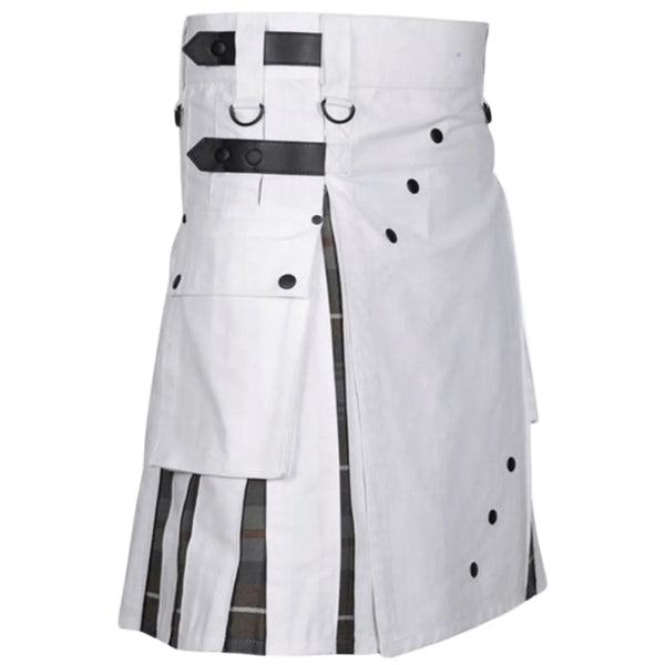 Men's White Cotton Utility Hybrid Kilt