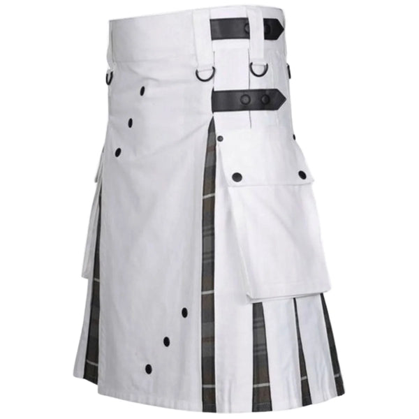 Men's White Cotton Utility Hybrid Kilt