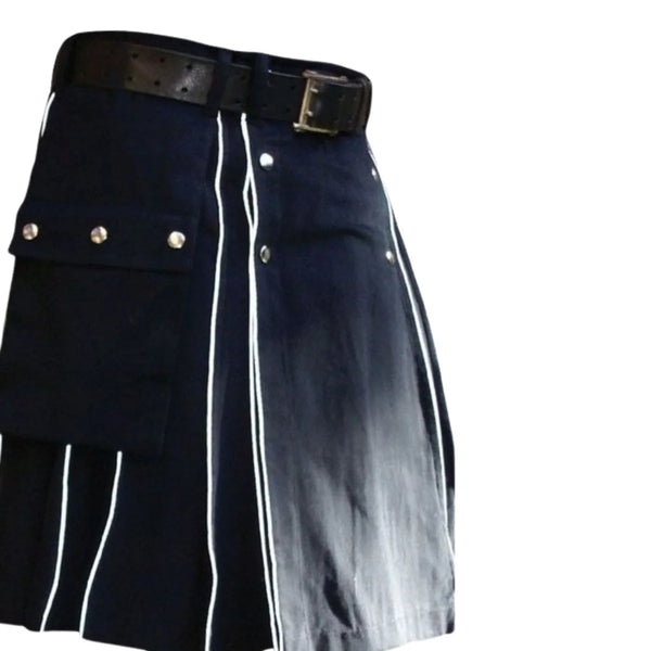 Navy Blue Utility kilt With White Line Style