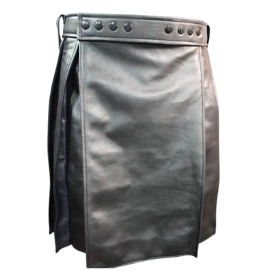 Pleated Black Leather Kilt with Navy Highlights - view 2