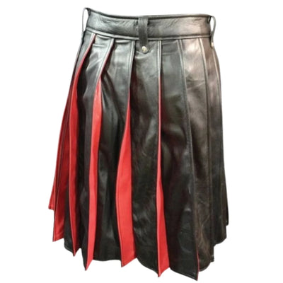 Pleated Black and Red Leather Kilt - view 2