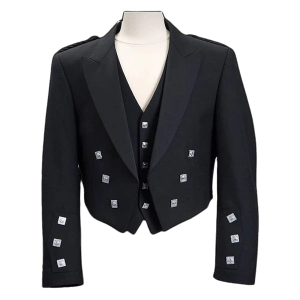 Prince Charlie Black Wool Modern Jacket With Waistcoat
