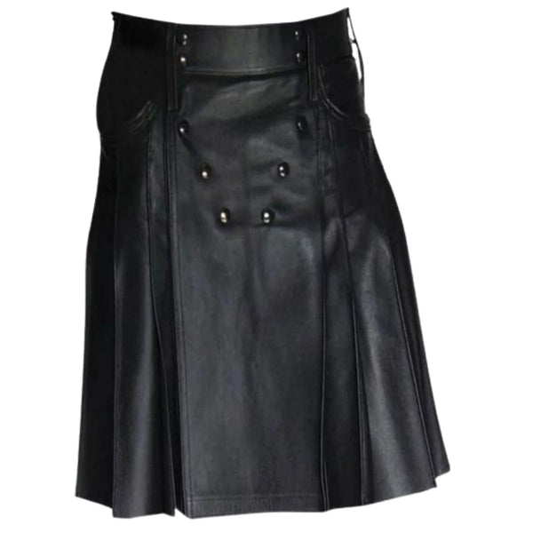 Real Leather Pleated Kilt Clubwear Utility Kilt