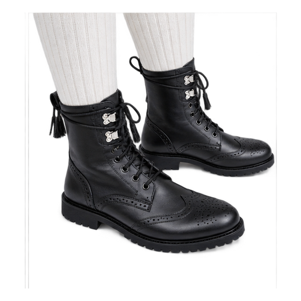 Real Leather Black Ghillie Brogues Half Long Kilt Boot