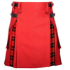 Red Cotton Wallace Tartan Scottish Utility Cargo Hybrid Kilt