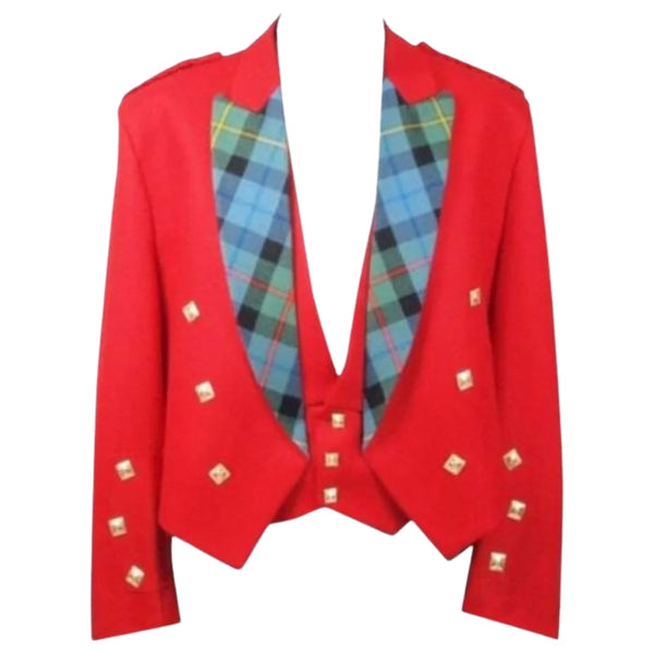 Red Prince Charlie Jacket And Waistcoat With Tartan Lapel Made To Measure