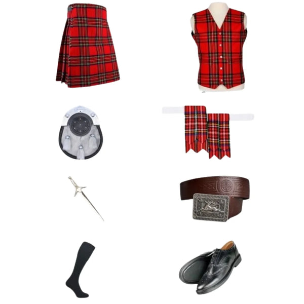 Royal Stewart Tartan Kilt And Vest With Kilt Accessories