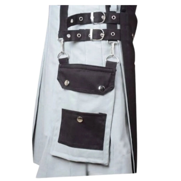 Scottish Black And Gray Cotton Kilt