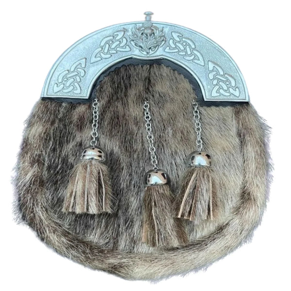 Seal Skin Dress Sporran with Thistle Celtic Cantle