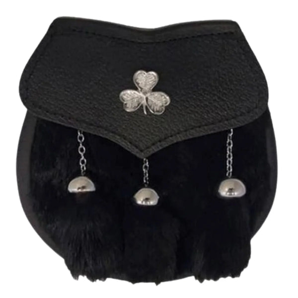 Semi Dress Sporran - Black Rabbit Fur - Shamrock Emblem