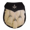 Semi Dress Sporran - White Rabbit Fur - Masonic Emblem