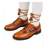 Tan Brown Ghillie Brogue Kilt Shoes With Matching Tartan