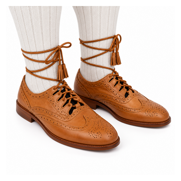 Tan Brown Real Leather Sole Ghillie Brogues