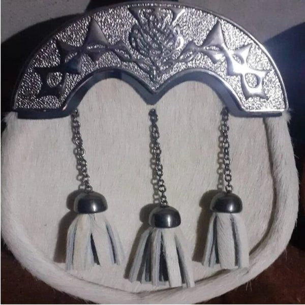 White Seal Skin 3 Tassels Full Dress Sporran
