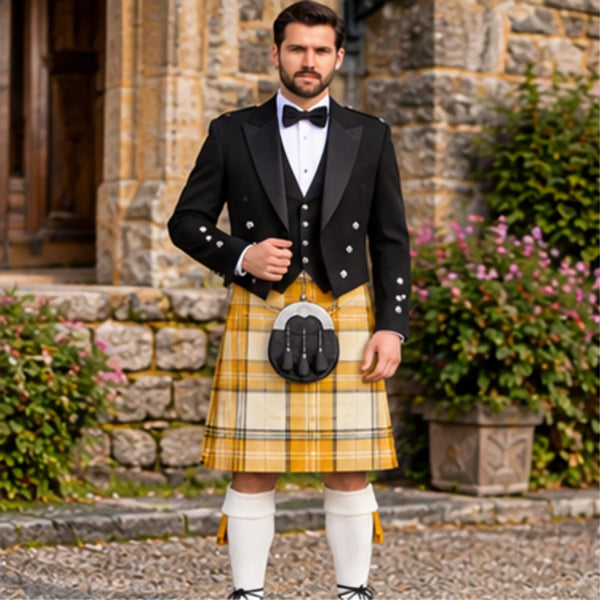 Ailsa Gold Tartan Prince Charlie Kilt Outfit - front view