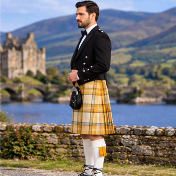 Ailsa Gold Tartan Prince Charlie Kilt Outfit - side view