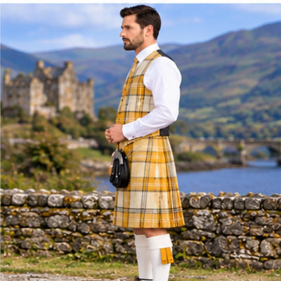 Ailsa Gold Tartan Vest - side view