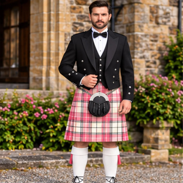 Ailsa Pink Tartan Prince Charlie Kilt Outfit - front view