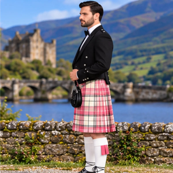 Ailsa Pink Tartan Prince Charlie Kilt Outfit - side view