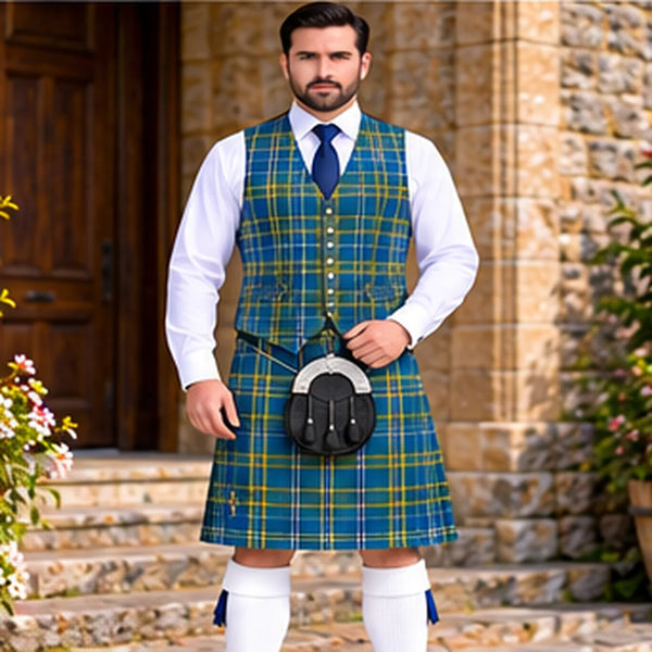 All Ireland Blue Irish Tartan Vest - front view