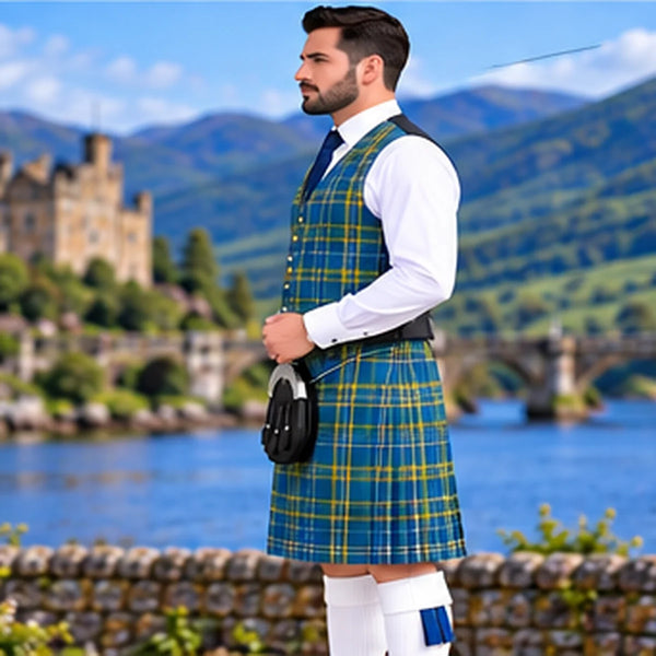 All Ireland Blue Irish Tartan Vest - side view