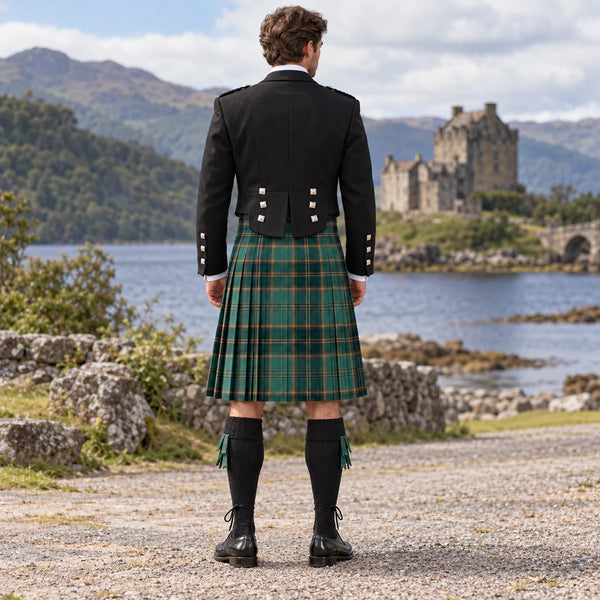 All Ireland Green Tartan Prince Charlie Kilt Outfit - back view