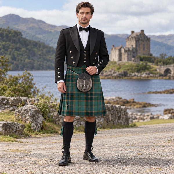 All Ireland Green Tartan Prince Charlie Kilt Outfit - front view