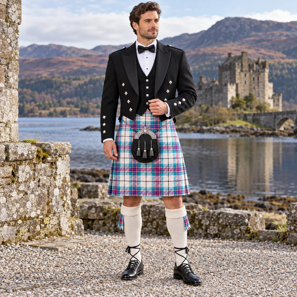 Allendale Dress Blue Tartan Prince Charlie Kilt Outfit - front view