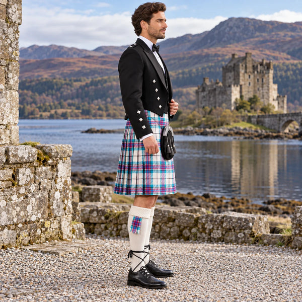 Allendale Dress Blue Tartan Prince Charlie Kilt Outfit - side view